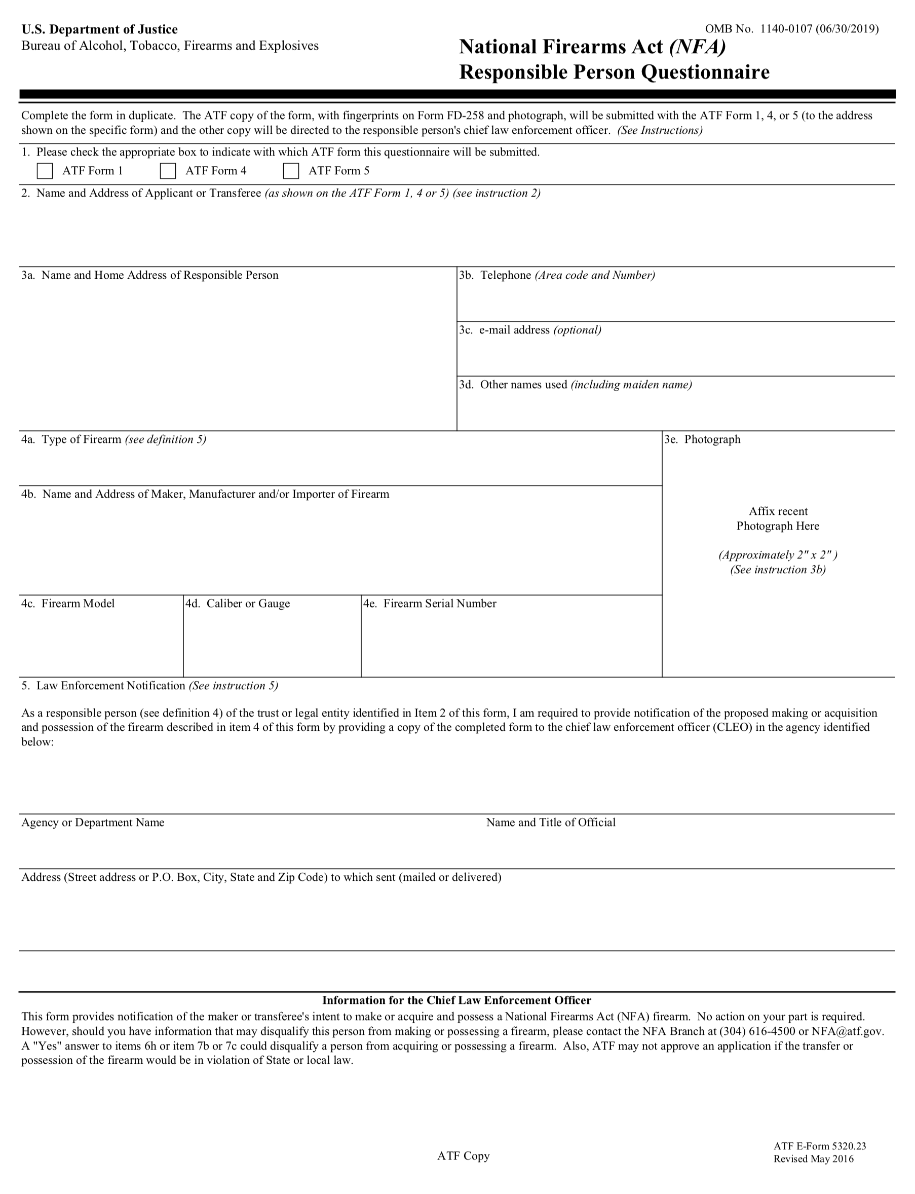 ATF Form 5320.23 - Responsible Person Questionnaire Walk-Through Guide ...