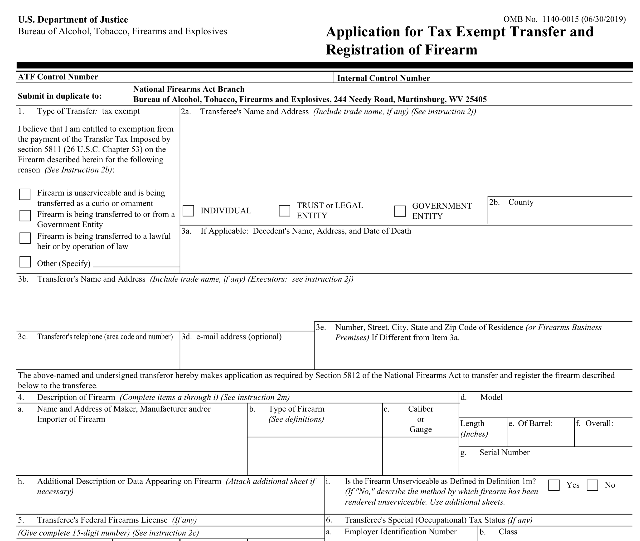 Download Fillable .PDF ATF Form 5 5320.5 – National Gun Trusts